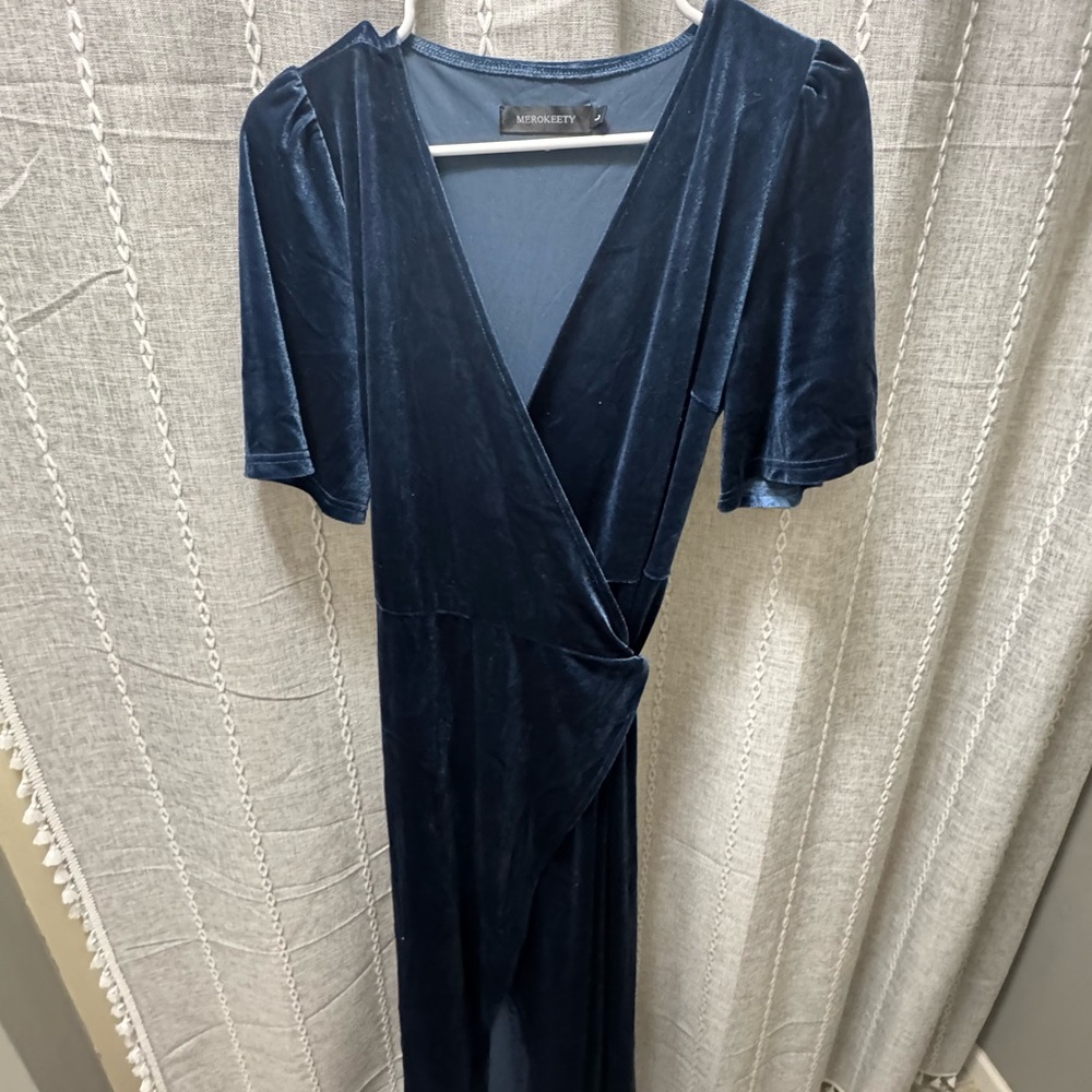 Blue Velvet Flutter Sleeve Maxi Dress